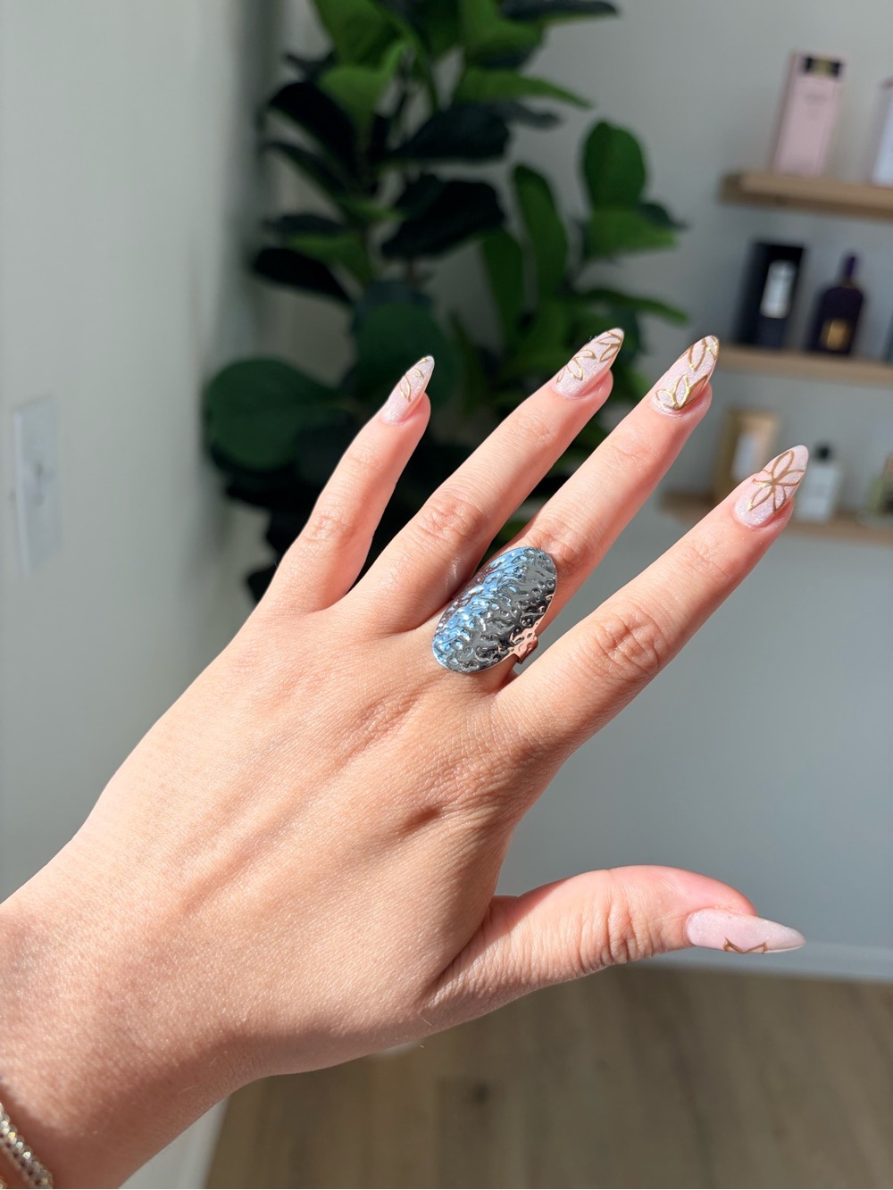 Hammered Dome Statement Ring in Blue-Silver